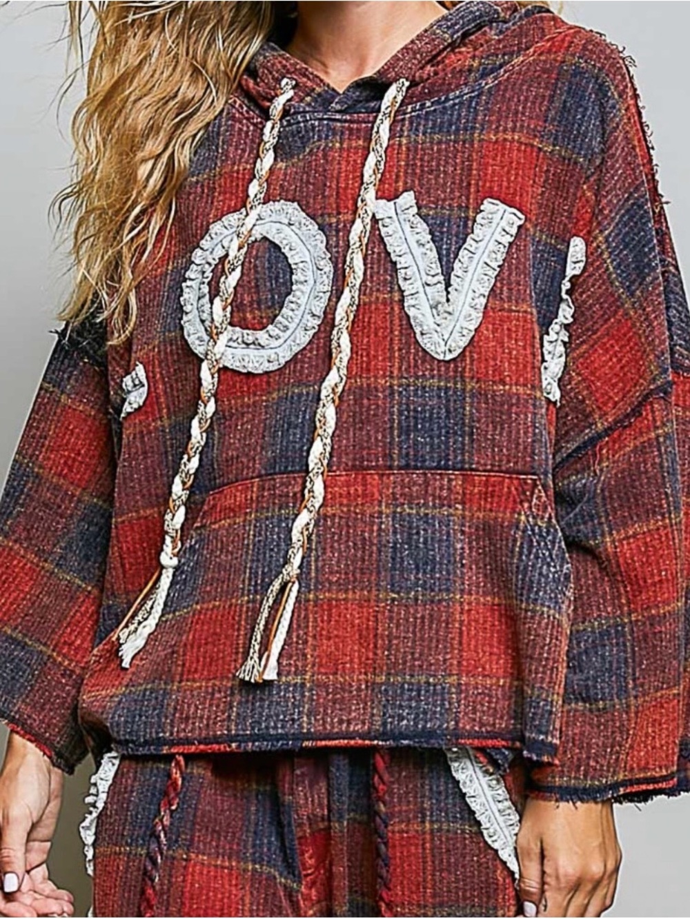 🤗 POL Red and Navy Plaid Top